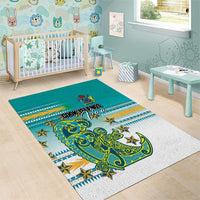 Cook Islands Va'a Race Area Rug Te Tatau Tattoos Sporty Style Turquoise Color - Polynesian Pride