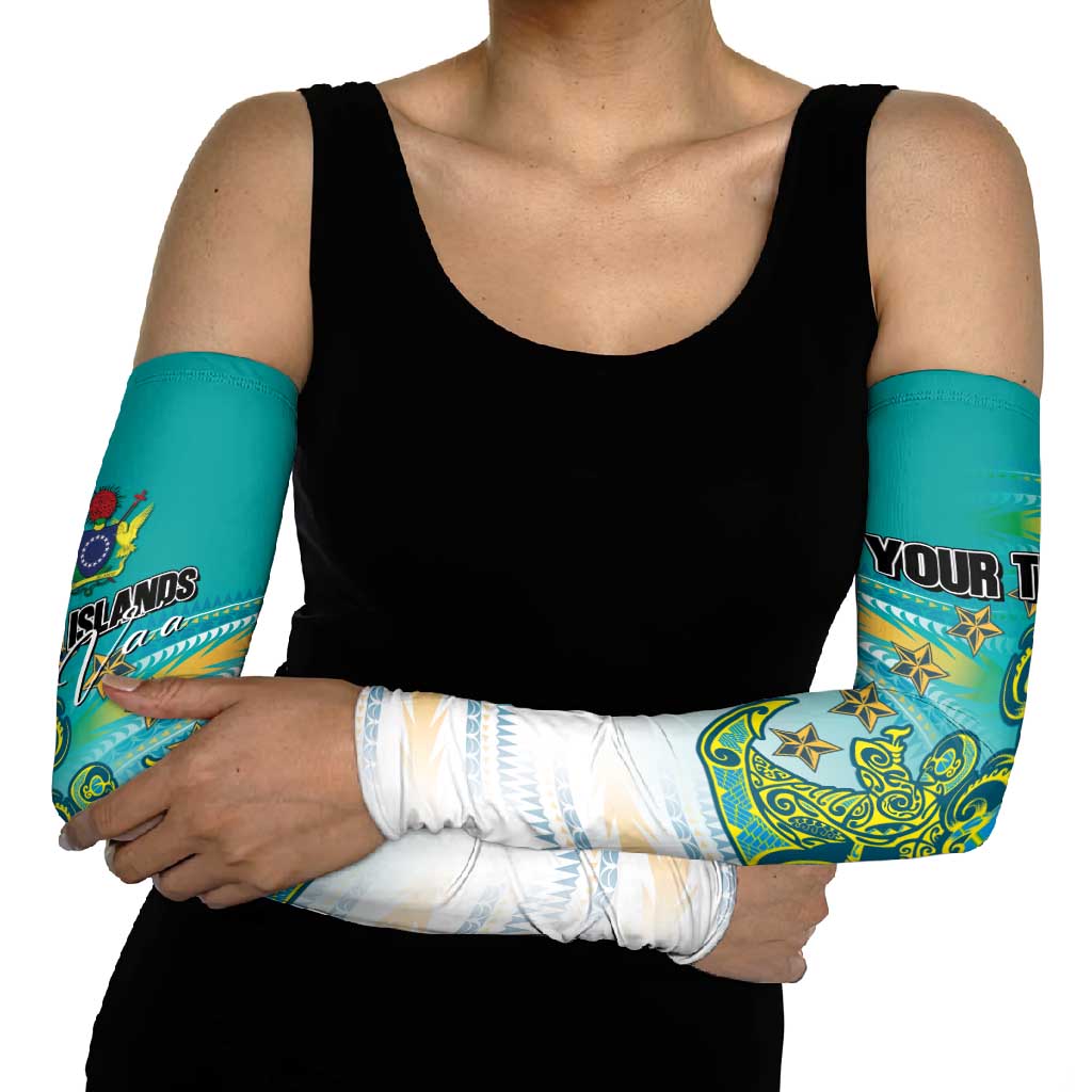 Personalised Cook Islands Va'a Race Arm Sleeves Te Tatau Tattoos Sporty Style Turquoise Color - Polynesian Pride