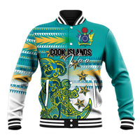 Personalised Cook Islands Va'a Race Baseball Jacket Te Tatau Tattoos Sporty Style Turquoise Color - Polynesian Pride