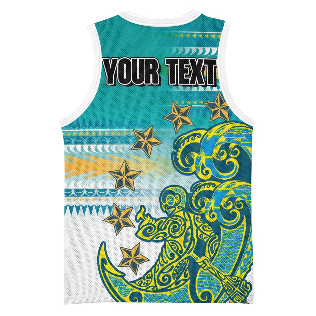 Personalised Cook Islands Va'a Race Basketball Jersey Te Tatau Tattoos Sporty Style Turquoise Color - Polynesian Pride