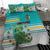Cook Islands Va'a Race Bedding Set Te Tatau Tattoos Sporty Style Turquoise Color - Polynesian Pride