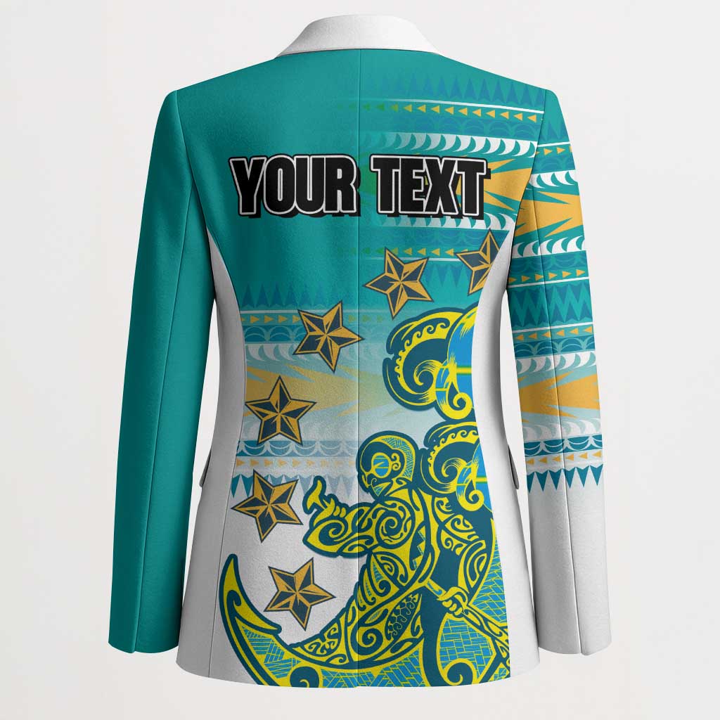 Personalised Cook Islands Va'a Race Blazer Te Tatau Tattoos Sporty Style Turquoise Color - Polynesian Pride