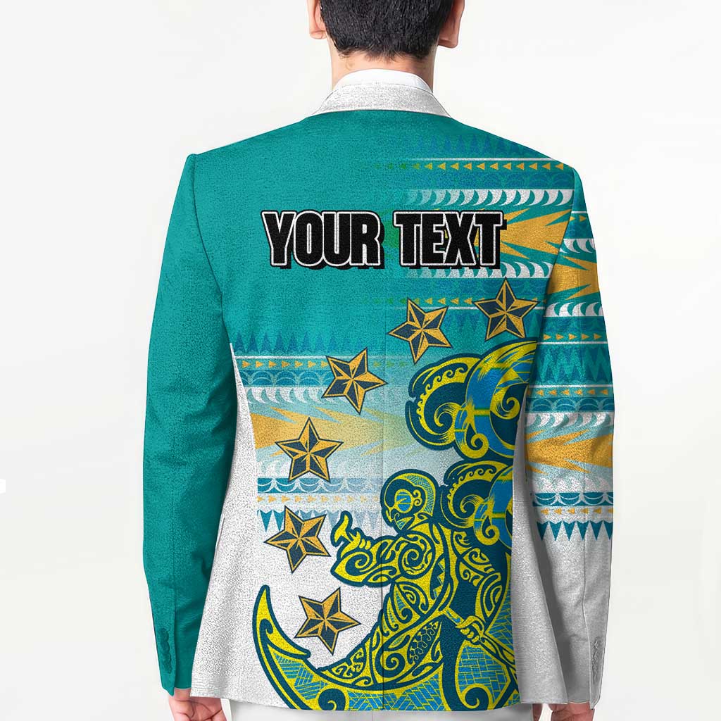 Personalised Cook Islands Va'a Race Blazer Te Tatau Tattoos Sporty Style Turquoise Color - Polynesian Pride