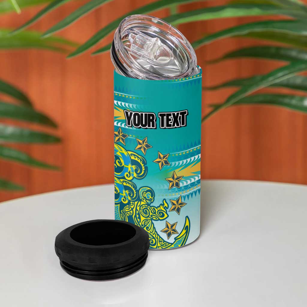 Personalised Cook Islands Va'a Race 4 in 1 Can Cooler Tumbler Te Tatau Tattoos Sporty Style Turquoise Color - Polynesian Pride