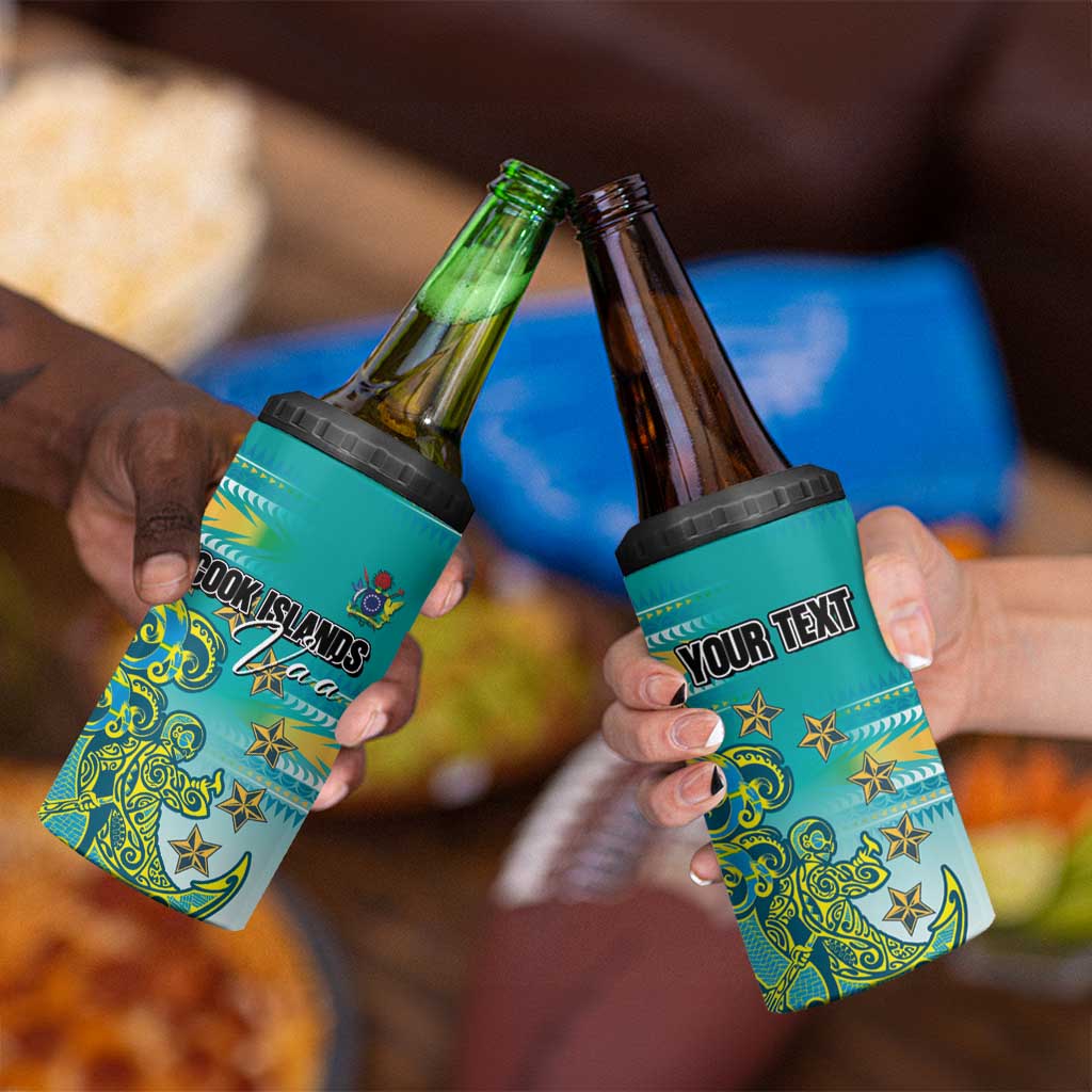 Personalised Cook Islands Va'a Race 4 in 1 Can Cooler Tumbler Te Tatau Tattoos Sporty Style Turquoise Color - Polynesian Pride