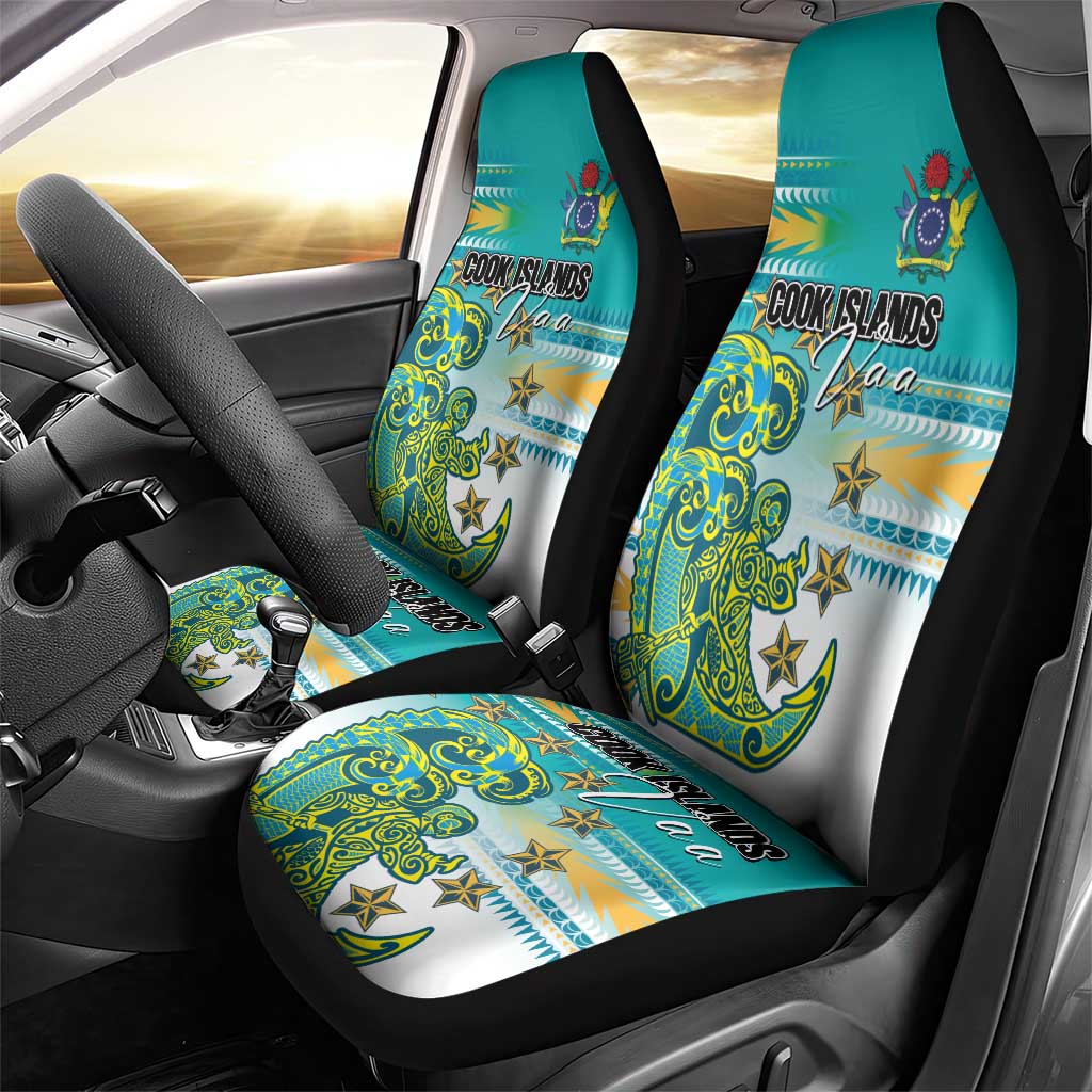 Cook Islands Va'a Race Car Seat Cover Te Tatau Tattoos Sporty Style Turquoise Color - Polynesian Pride