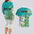Personalised Cook Islands Va'a Race Couples Matching Long Sleeve Bodycon Dress and Hawaiian Shirt Te Tatau Tattoos Sporty Style Turquoise Color - Polynesian Pride