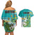 Personalised Cook Islands Va'a Race Couples Matching Off Shoulder Short Dress and Hawaiian Shirt Te Tatau Tattoos Sporty Style Turquoise Color - Polynesian Pride