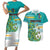 Personalised Cook Islands Va'a Race Couples Matching Short Sleeve Bodycon Dress and Hawaiian Shirt Te Tatau Tattoos Sporty Style Turquoise Color - Polynesian Pride