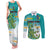 Personalised Cook Islands Va'a Race Couples Matching Tank Maxi Dress and Long Sleeve Button Shirt Te Tatau Tattoos Sporty Style Turquoise Color - Polynesian Pride