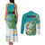 Personalised Cook Islands Va'a Race Couples Matching Tank Maxi Dress and Long Sleeve Button Shirt Te Tatau Tattoos Sporty Style Turquoise Color - Polynesian Pride