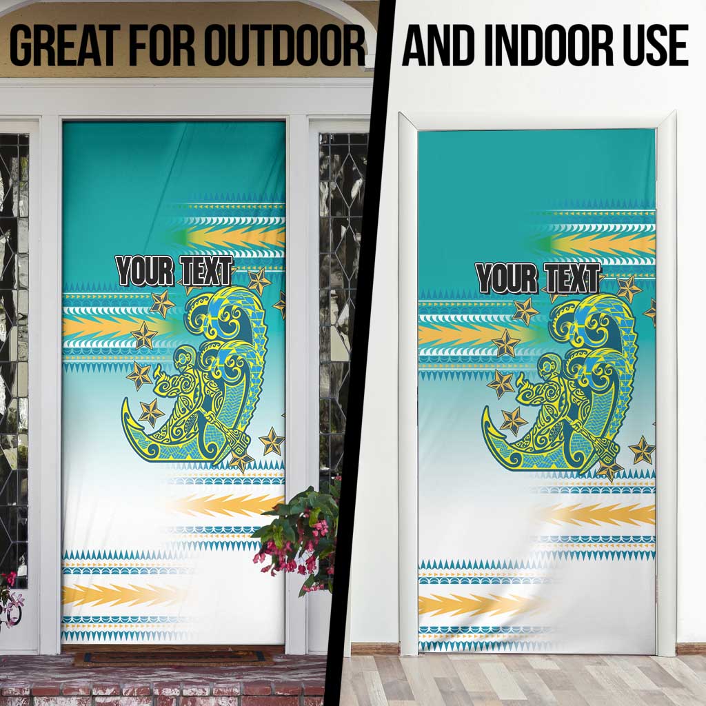 Personalised Cook Islands Va'a Race Door Cover Te Tatau Tattoos Sporty Style Turquoise Color - Polynesian Pride