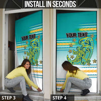 Personalised Cook Islands Va'a Race Door Cover Te Tatau Tattoos Sporty Style Turquoise Color - Polynesian Pride