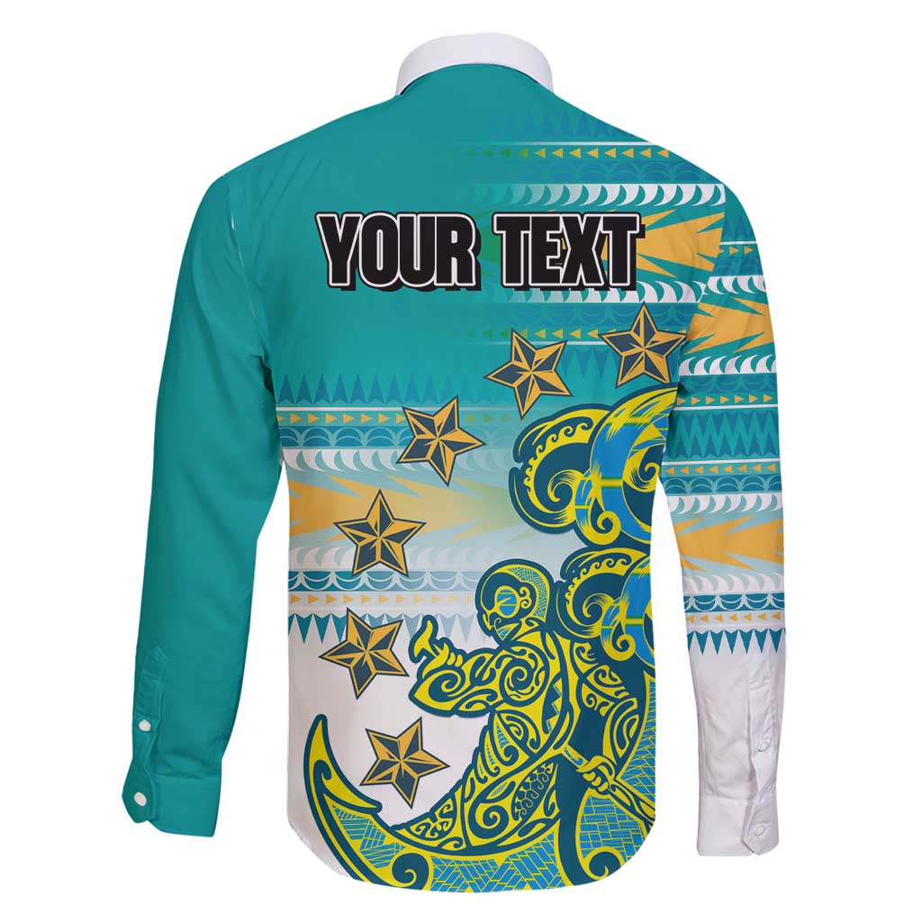Personalised Cook Islands Va'a Race Family Matching Long Sleeve Bodycon Dress and Hawaiian Shirt Te Tatau Tattoos Sporty Style Turquoise Color - Polynesian Pride