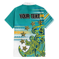 Personalised Cook Islands Va'a Race Family Matching Off The Shoulder Long Sleeve Dress and Hawaiian Shirt Te Tatau Tattoos Sporty Style Turquoise Color - Polynesian Pride