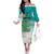 Personalised Cook Islands Va'a Race Family Matching Off The Shoulder Long Sleeve Dress and Hawaiian Shirt Te Tatau Tattoos Sporty Style Turquoise Color - Polynesian Pride