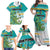 Personalised Cook Islands Va'a Race Family Matching Off Shoulder Maxi Dress and Hawaiian Shirt Te Tatau Tattoos Sporty Style Turquoise Color - Polynesian Pride