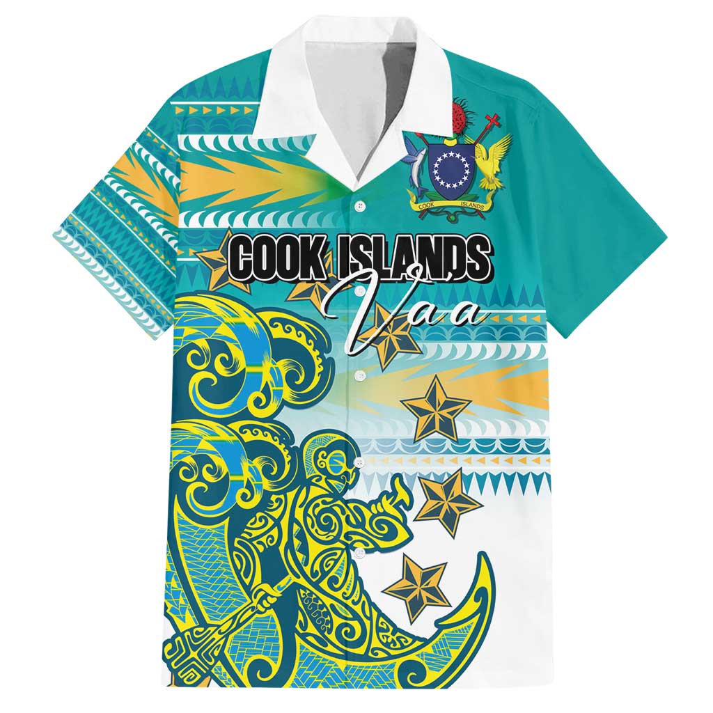 Personalised Cook Islands Va'a Race Family Matching Off Shoulder Short Dress and Hawaiian Shirt Te Tatau Tattoos Sporty Style Turquoise Color - Polynesian Pride