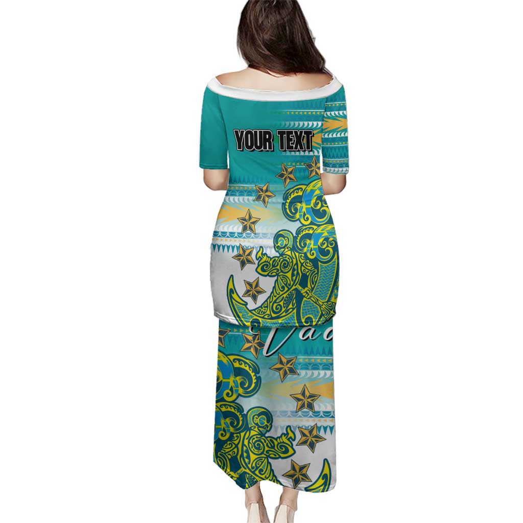 Personalised Cook Islands Va'a Race Family Matching Puletasi and Hawaiian Shirt Te Tatau Tattoos Sporty Style Turquoise Color - Polynesian Pride