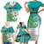 Personalised Cook Islands Va'a Race Family Matching Short Sleeve Bodycon Dress and Hawaiian Shirt Te Tatau Tattoos Sporty Style Turquoise Color - Polynesian Pride
