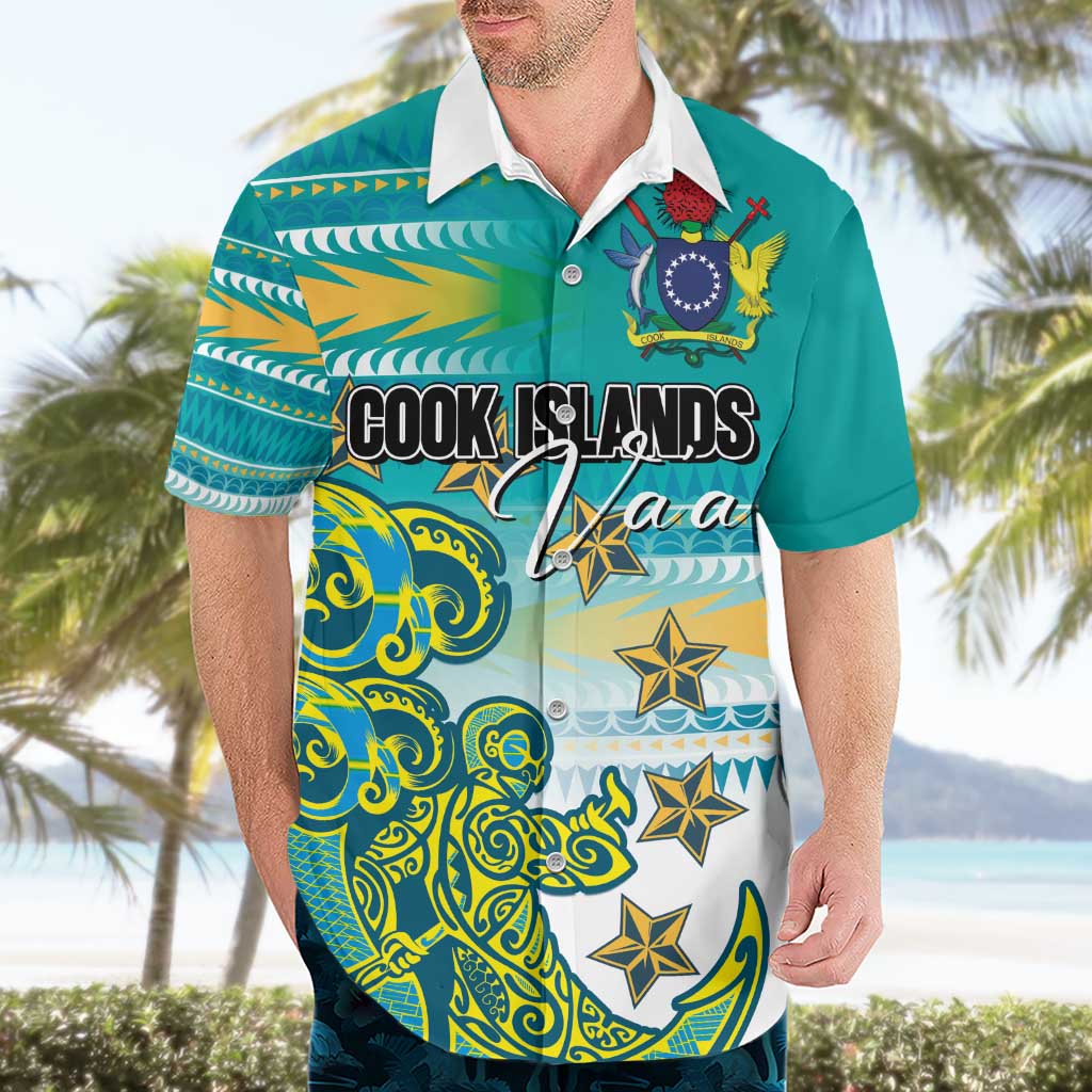 Personalised Cook Islands Va'a Race Hawaiian Shirt Te Tatau Tattoos Sporty Style Turquoise Color - Polynesian Pride