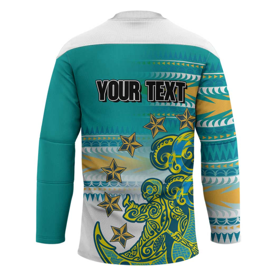 Personalised Cook Islands Va'a Race Hockey Jersey Te Tatau Tattoos Sporty Style Turquoise Color - Polynesian Pride