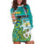 Personalised Cook Islands Va'a Race Hoodie Dress Te Tatau Tattoos Sporty Style Turquoise Color - Polynesian Pride