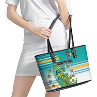 Cook Islands Va'a Race Leather Tote Bag Te Tatau Tattoos Sporty Style Turquoise Color - Polynesian Pride