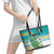 Cook Islands Va'a Race Leather Tote Bag Te Tatau Tattoos Sporty Style Turquoise Color - Polynesian Pride