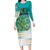 Personalised Cook Islands Va'a Race Long Sleeve Bodycon Dress Te Tatau Tattoos Sporty Style Turquoise Color - Polynesian Pride