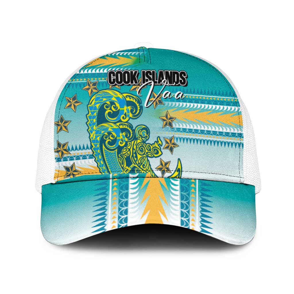 Cook Islands Va'a Race Mesh Trucker Cap Te Tatau Tattoos Sporty Style Turquoise Color - Polynesian Pride