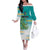 Personalised Cook Islands Va'a Race Off The Shoulder Long Sleeve Dress Te Tatau Tattoos Sporty Style Turquoise Color - Polynesian Pride