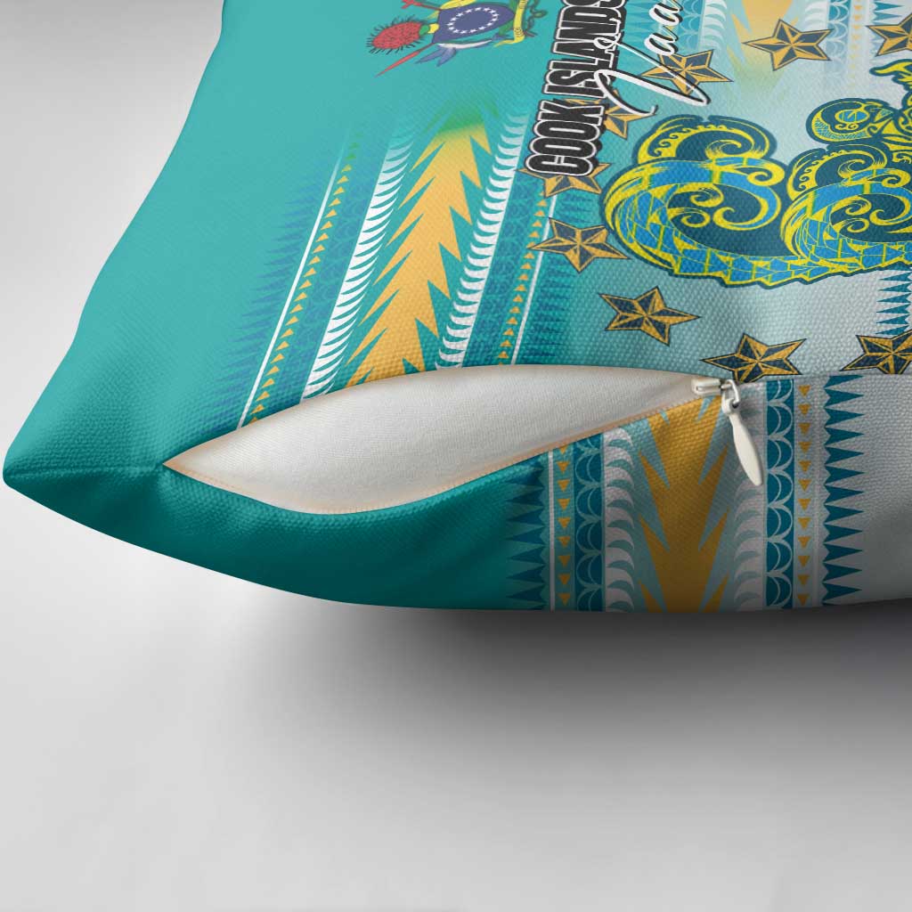 Cook Islands Va'a Race Pillow Cover Te Tatau Tattoos Sporty Style Turquoise Color - Polynesian Pride