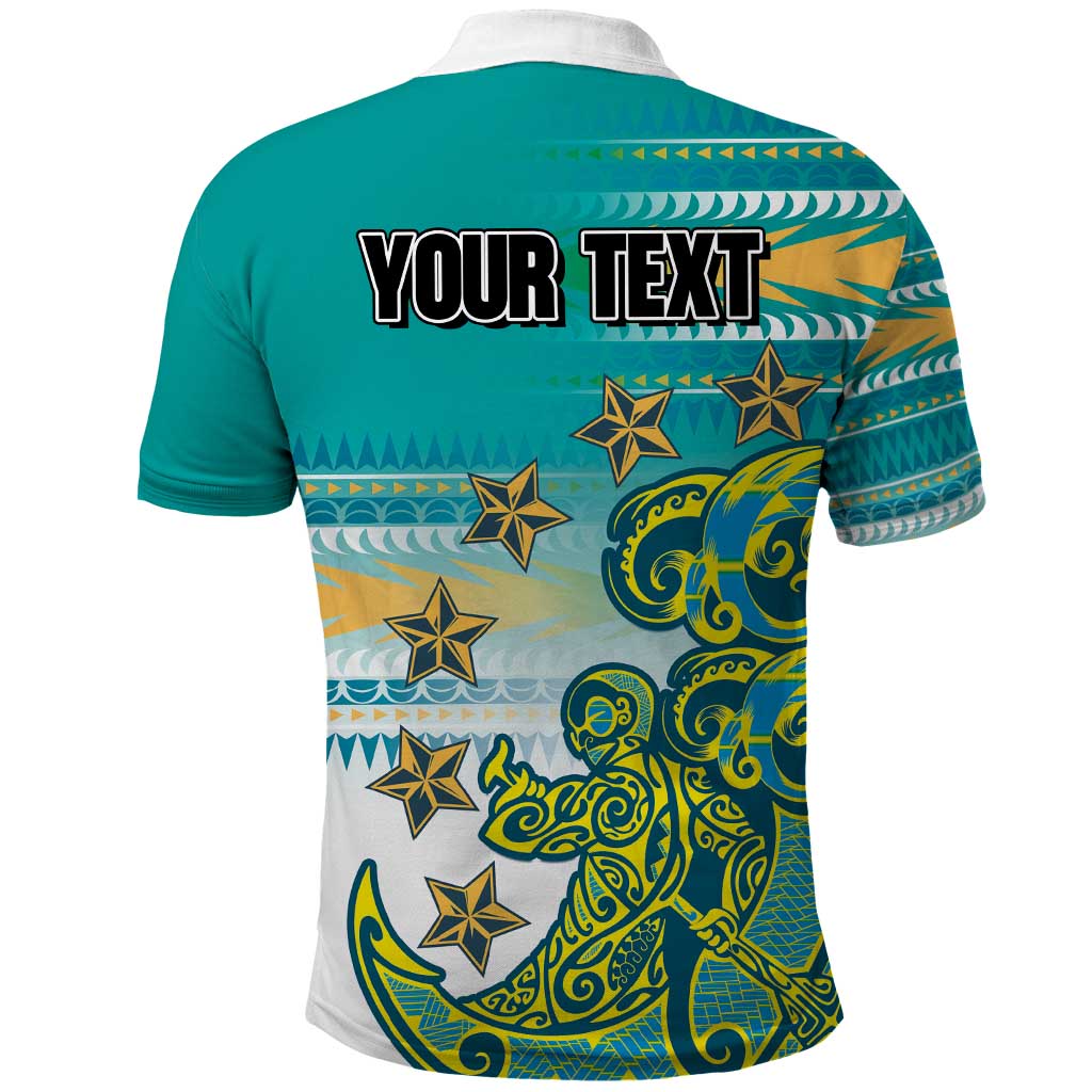 Personalised Cook Islands Va'a Race Polo Shirt Te Tatau Tattoos Sporty Style Turquoise Color - Polynesian Pride