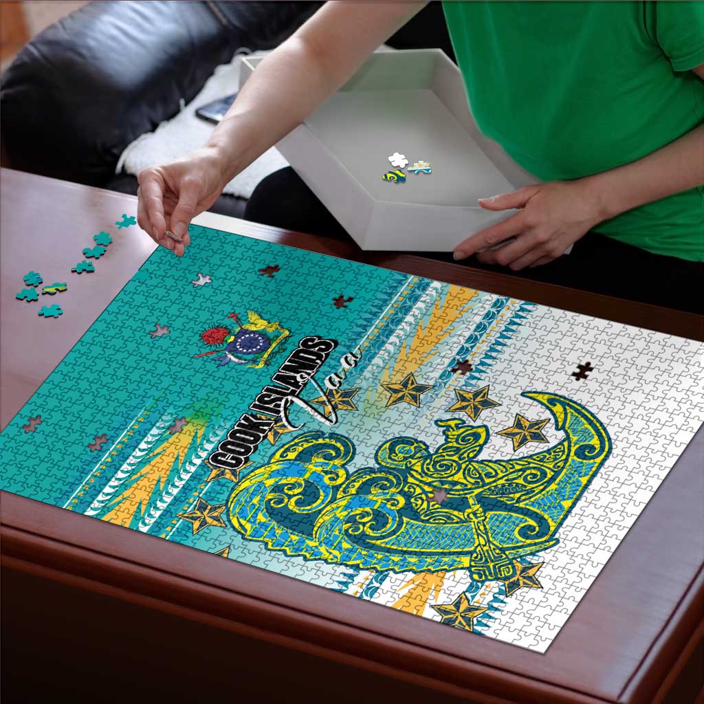 Cook Islands Va'a Race Puzzle Te Tatau Tattoos Sporty Style Turquoise Color - Polynesian Pride