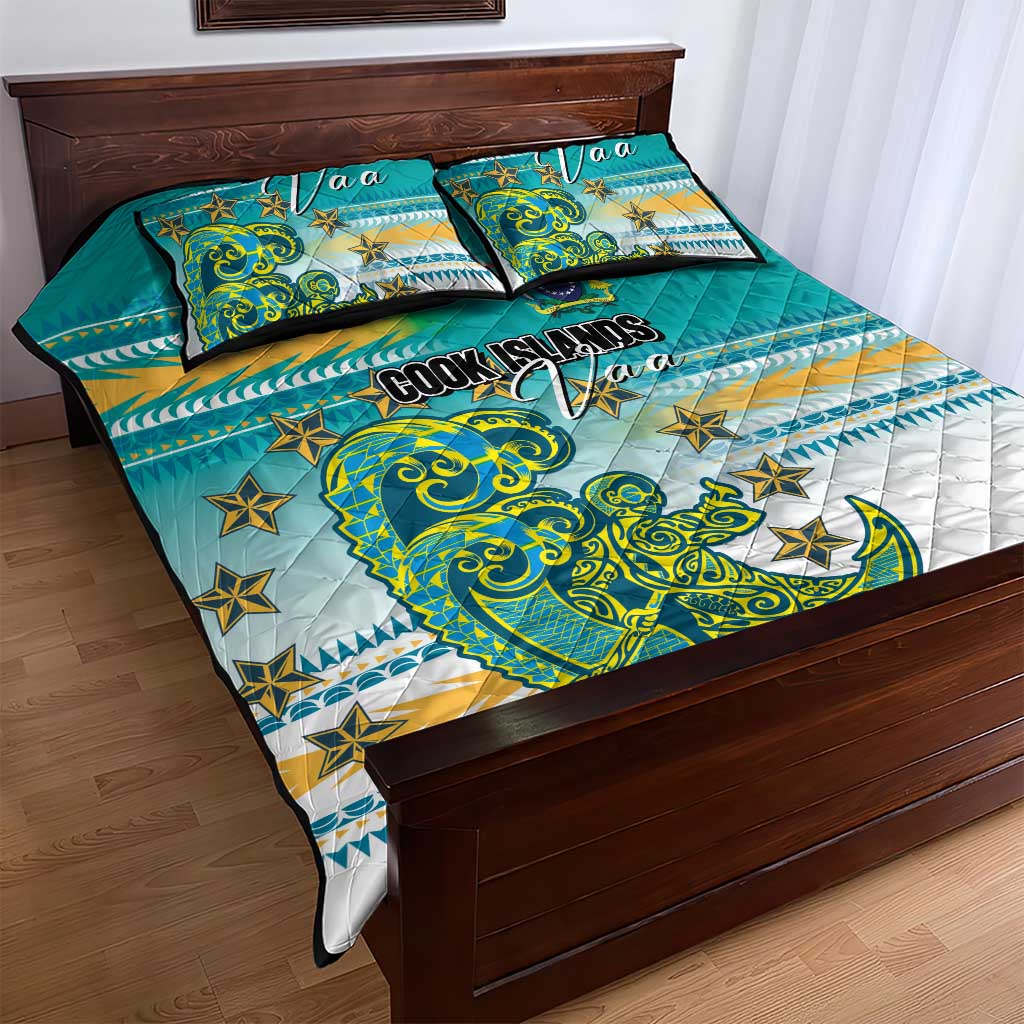 Cook Islands Va'a Race Quilt Bed Set Te Tatau Tattoos Sporty Style Turquoise Color - Polynesian Pride