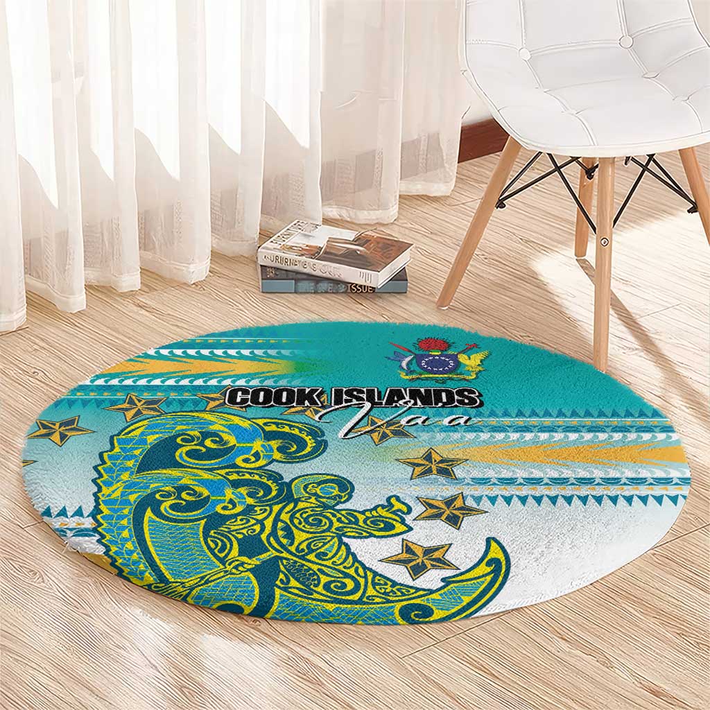 Cook Islands Va'a Race Round Carpet Te Tatau Tattoos Sporty Style Turquoise Color - Polynesian Pride