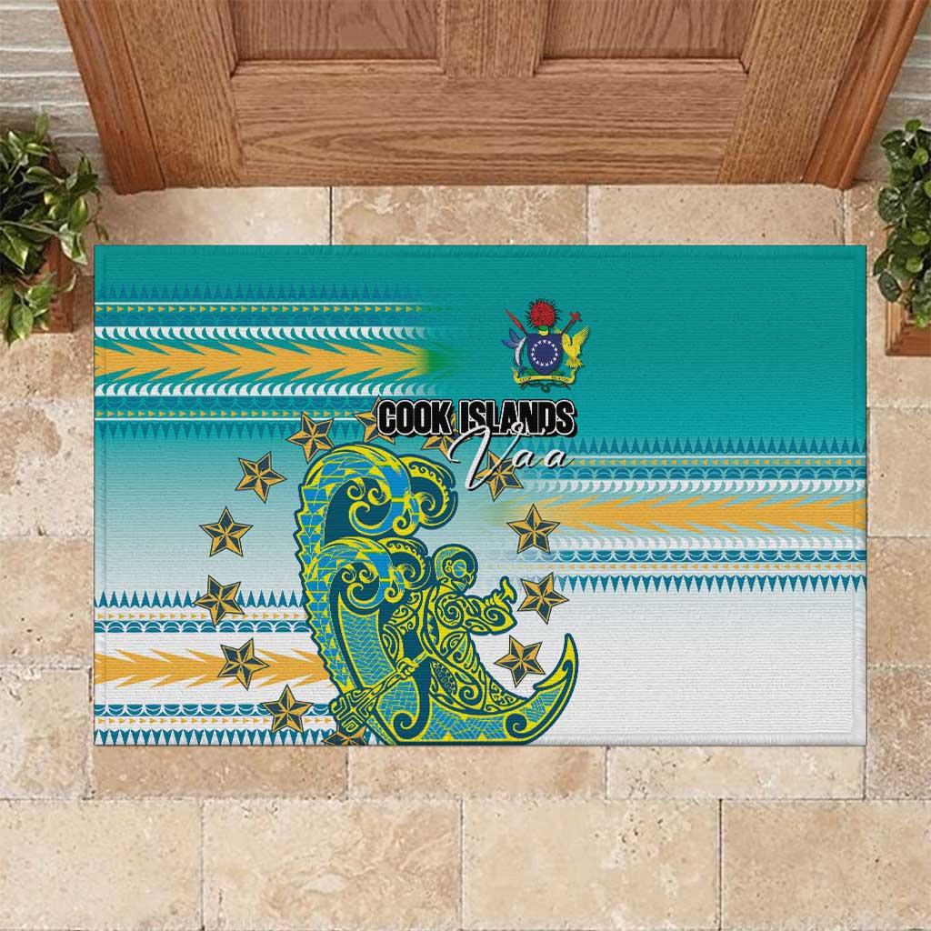 Cook Islands Va'a Race Rubber Doormat Te Tatau Tattoos Sporty Style Turquoise Color - Polynesian Pride