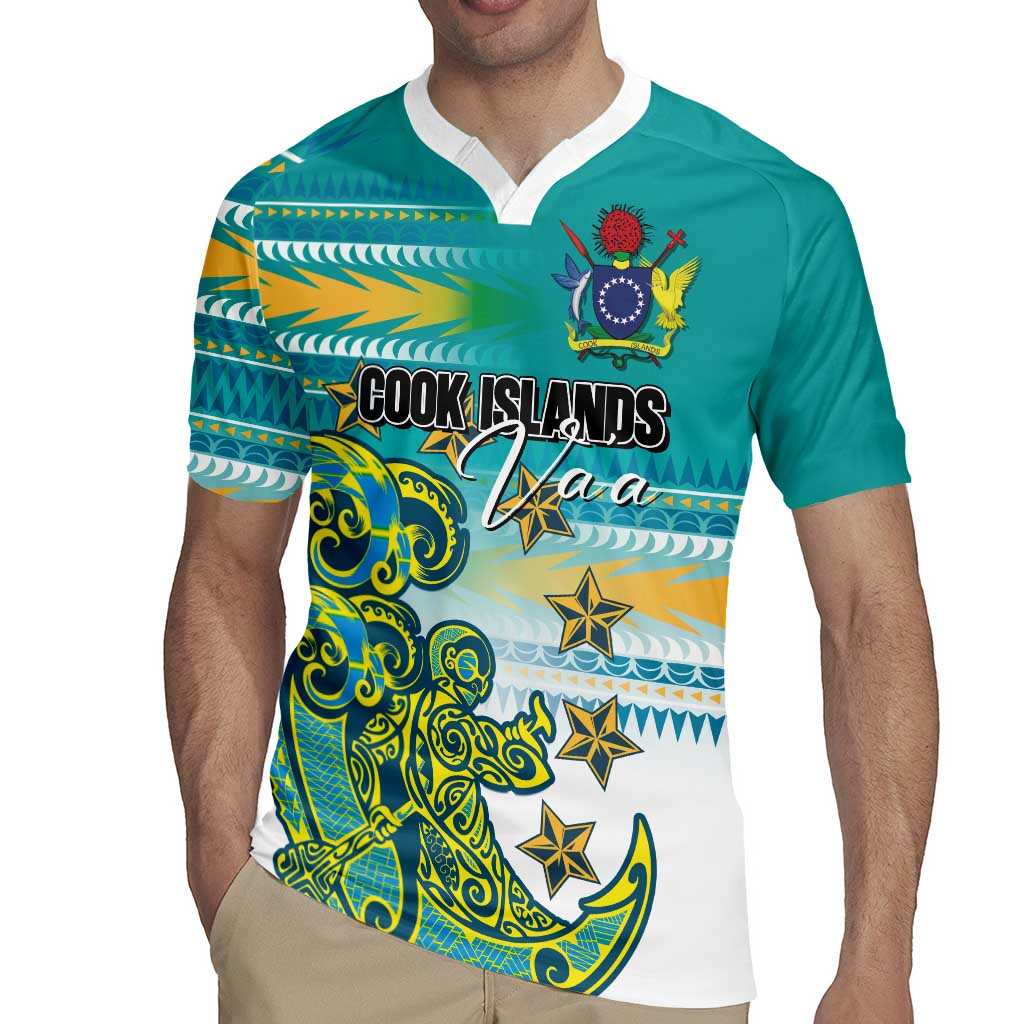 Personalised Cook Islands Va'a Race Rugby Jersey Te Tatau Tattoos Sporty Style Turquoise Color - Polynesian Pride