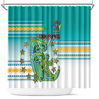 Cook Islands Va'a Race Shower Curtain Te Tatau Tattoos Sporty Style Turquoise Color - Polynesian Pride
