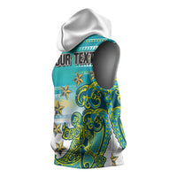 Personalised Cook Islands Va'a Race Sleeveless Hoodie Te Tatau Tattoos Sporty Style Turquoise Color - Polynesian Pride