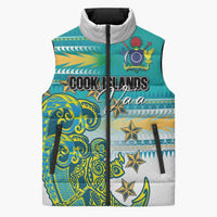 Personalised Cook Islands Va'a Race Sleeveless Puffer Jacket Te Tatau Tattoos Sporty Style Turquoise Color - Polynesian Pride