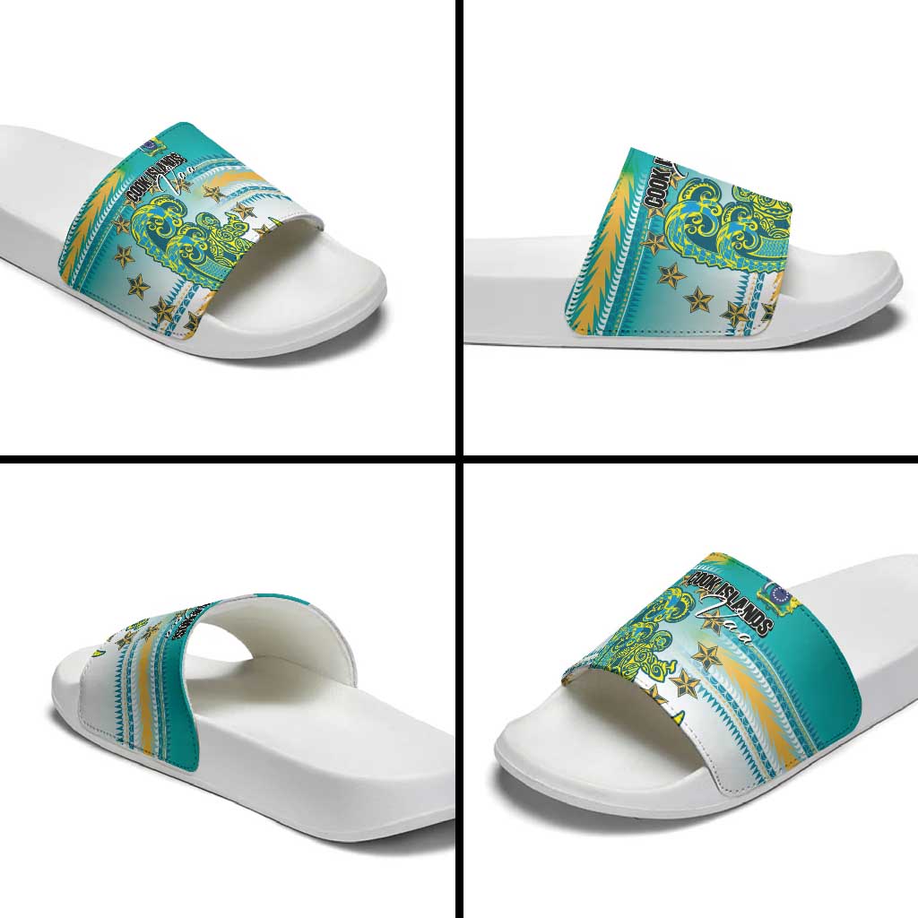 Cook Islands Va'a Race Slide Sandals Te Tatau Tattoos Sporty Style Turquoise Color - Polynesian Pride