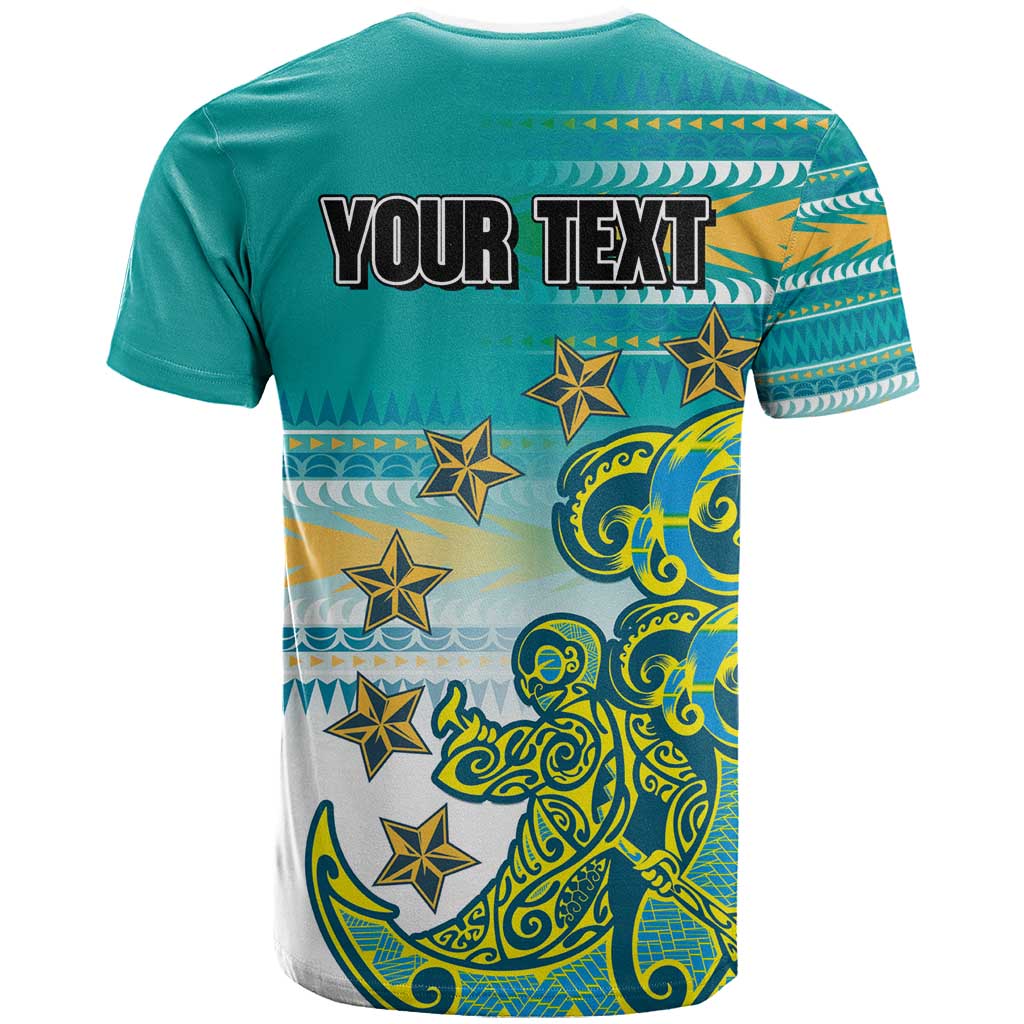 Personalised Cook Islands Va'a Race T Shirt Te Tatau Tattoos Sporty Style Turquoise Color - Polynesian Pride