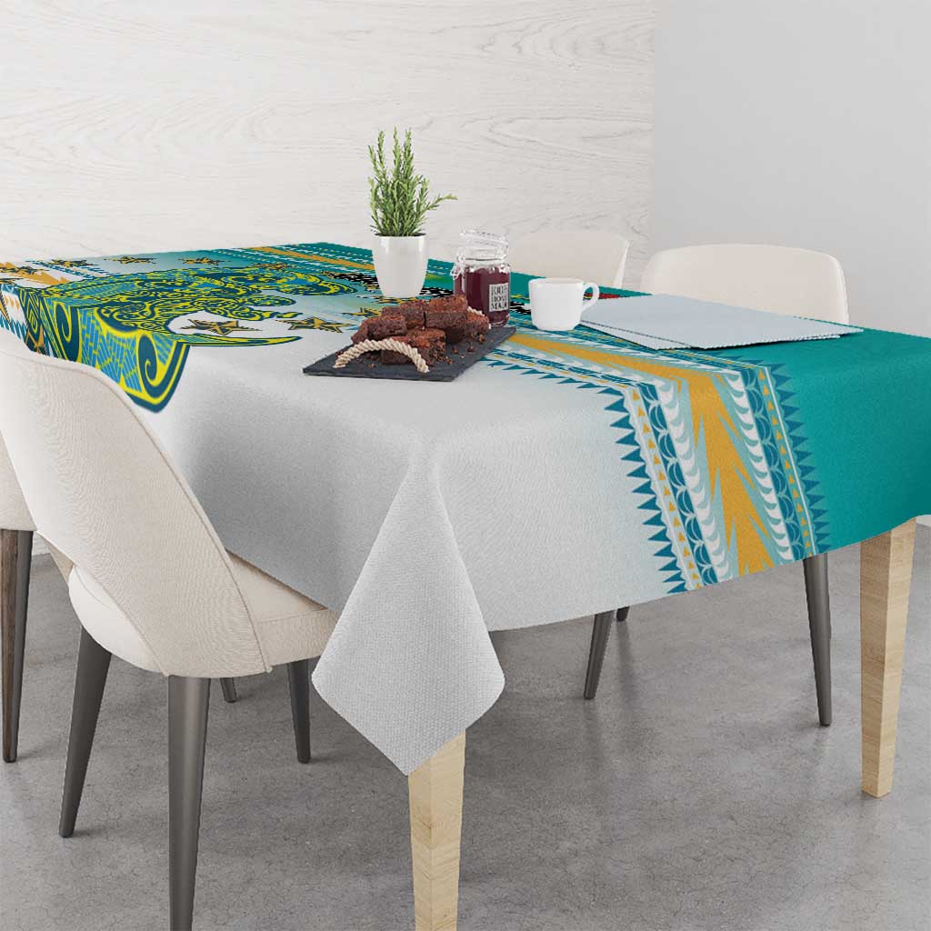 Cook Islands Va'a Race Tablecloth Te Tatau Tattoos Sporty Style Turquoise Color - Polynesian Pride