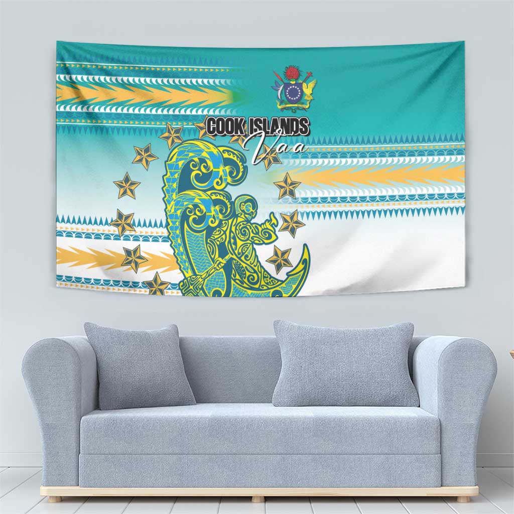 Cook Islands Va'a Race Tapestry Te Tatau Tattoos Sporty Style Turquoise Color - Polynesian Pride