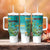 Personalised Cook Islands Va'a Race Tumbler With Handle Te Tatau Tattoos Sporty Style Turquoise Color - Polynesian Pride