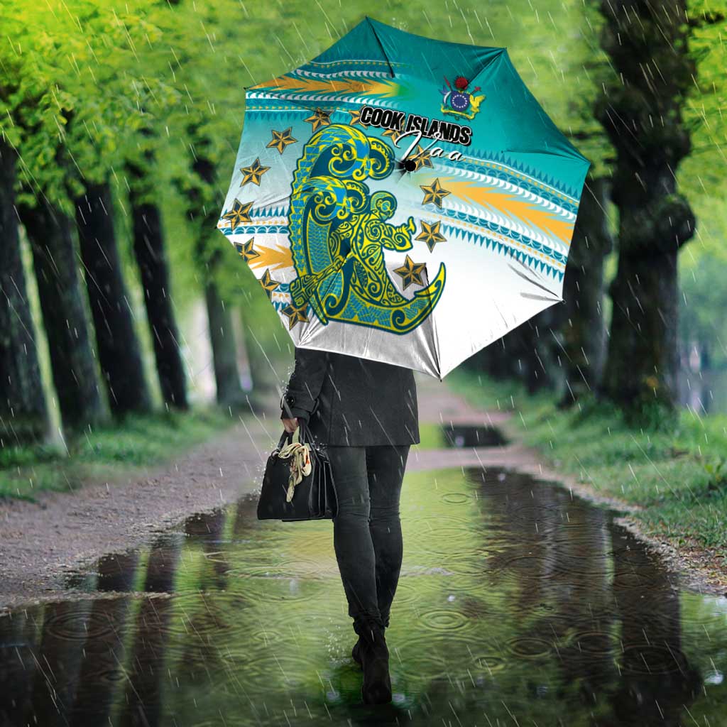 Cook Islands Va'a Race Umbrella Te Tatau Tattoos Sporty Style Turquoise Color - Polynesian Pride