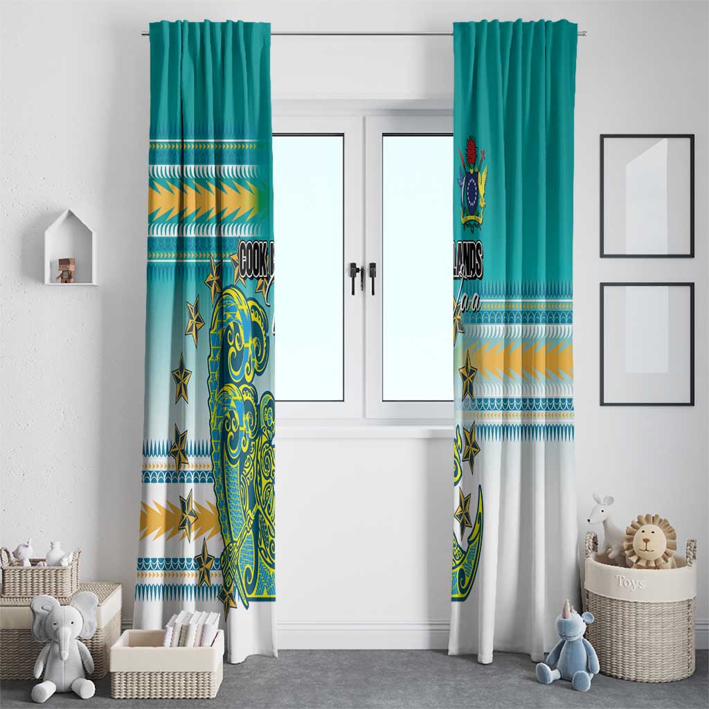 Cook Islands Va'a Race Window Curtain Te Tatau Tattoos Sporty Style Turquoise Color - Polynesian Pride