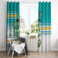 Cook Islands Va'a Race Window Curtain Te Tatau Tattoos Sporty Style Turquoise Color - Polynesian Pride